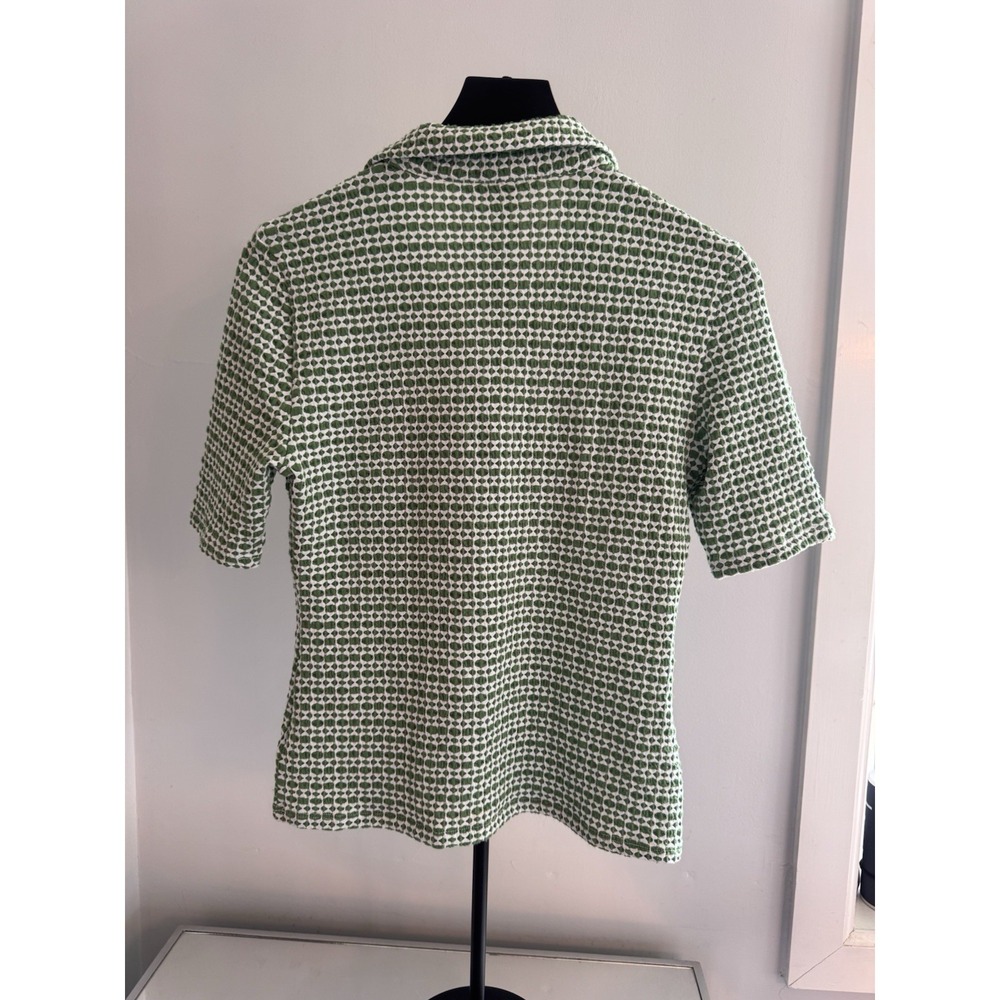 Kim & Cami Textured Geo Knit Polo Top Green White Small Coastal Mod - Picture 4 of 7